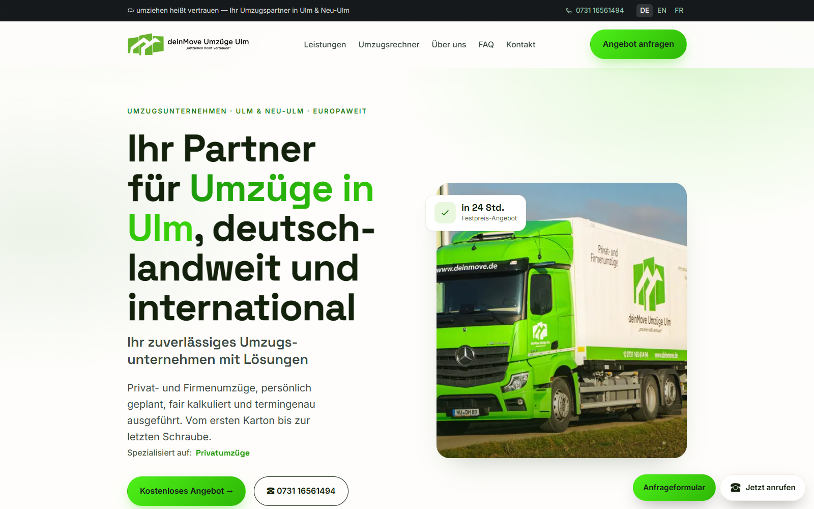 Startseite von deinMove Umzüge Ulm
