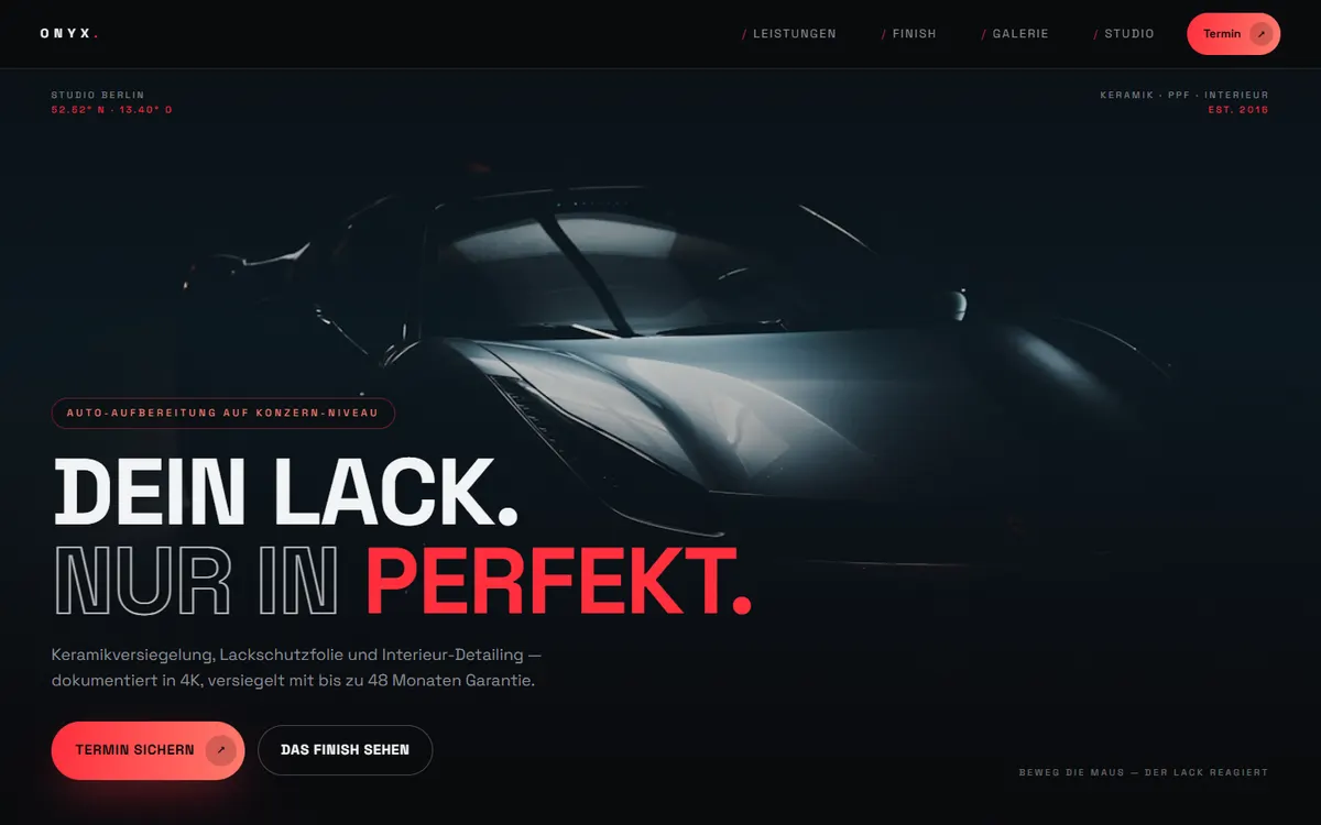 Vorschau der Beispiel-Website ONYX für Auto-Detailing