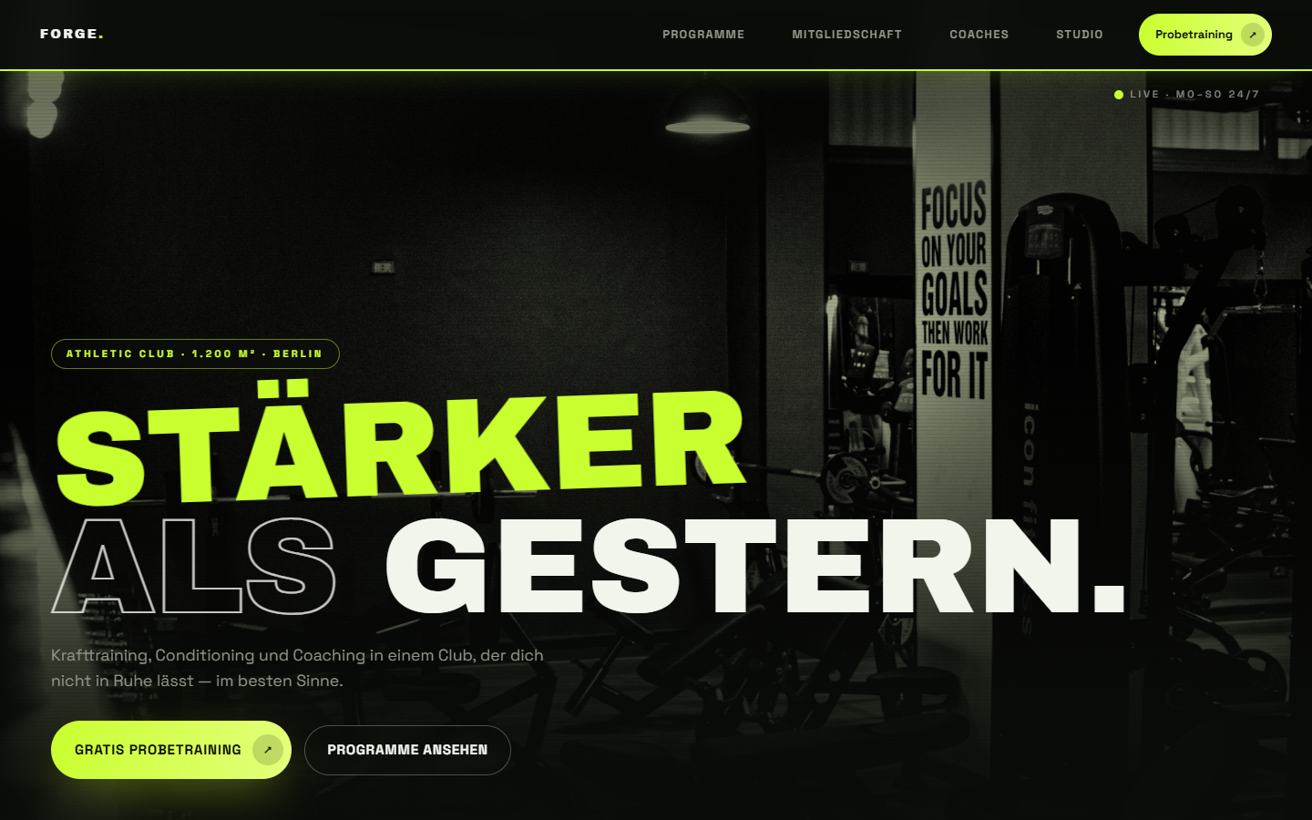 Vorschau der Showcase-Website FORGE für Fitness