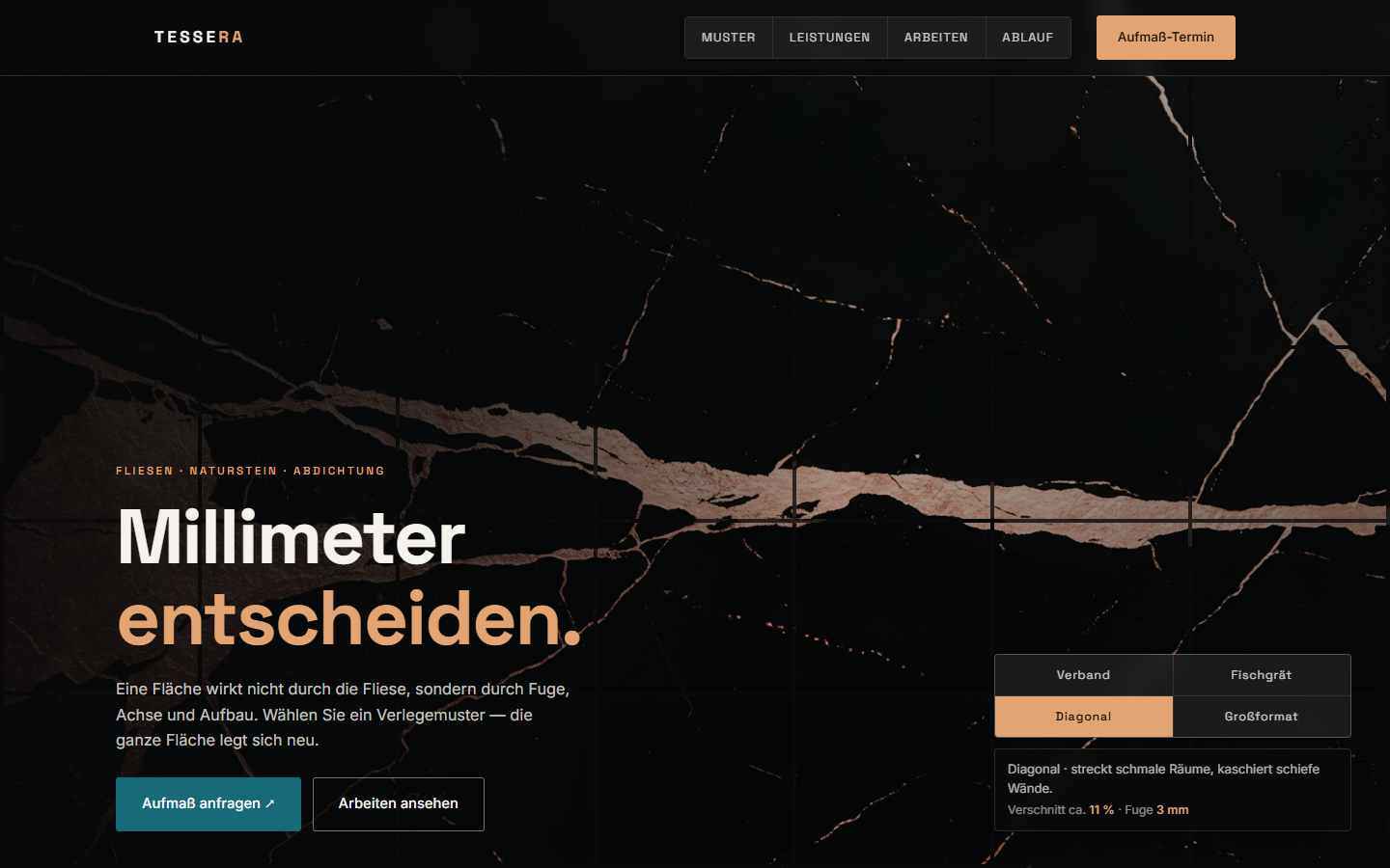 Vorschau der Showcase-Website TESSERA für Fliesenleger