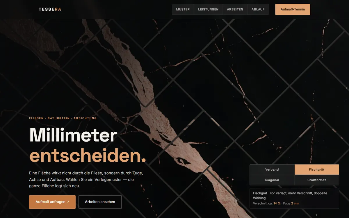 Vorschau der Beispiel-Website TESSERA für Fliesenleger