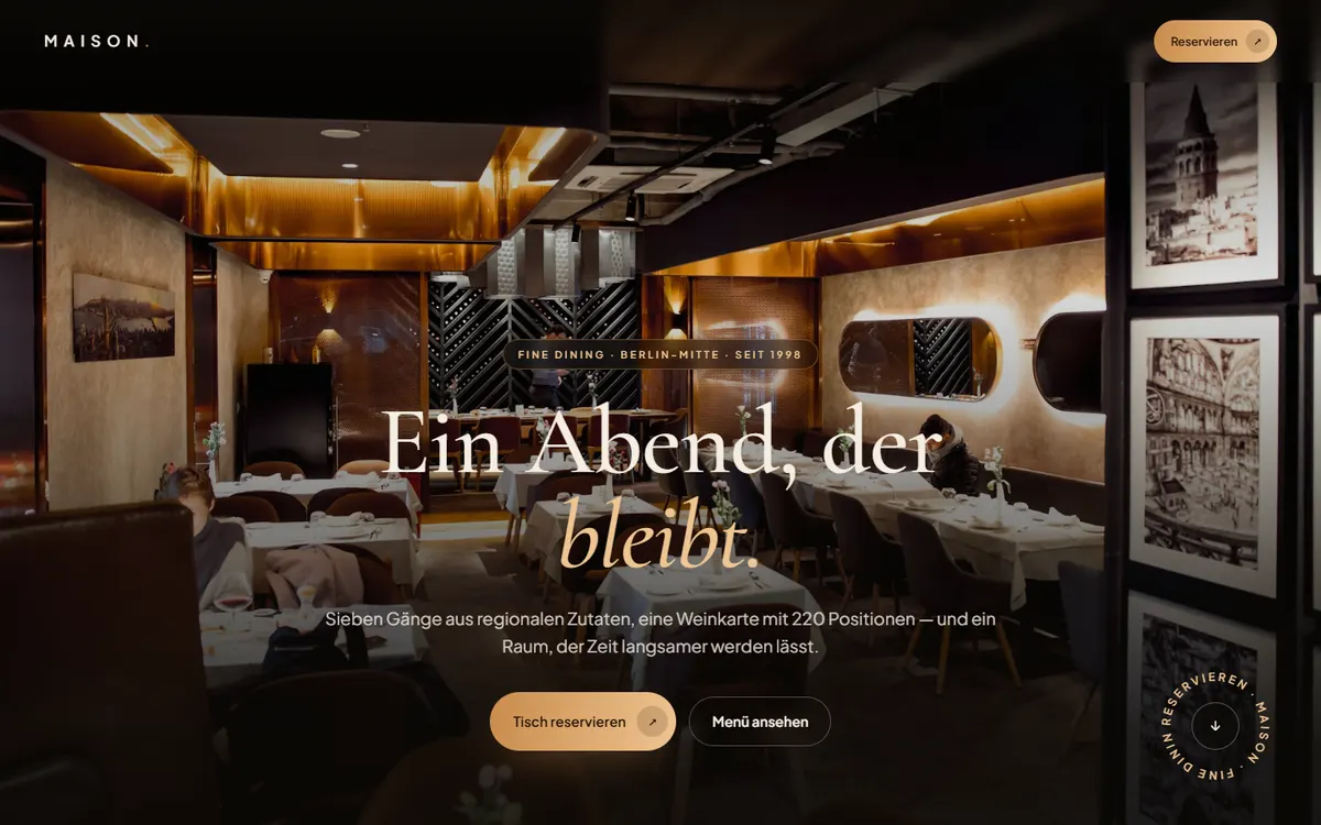 Vorschau der Beispiel-Website MAISON für Fine Dining