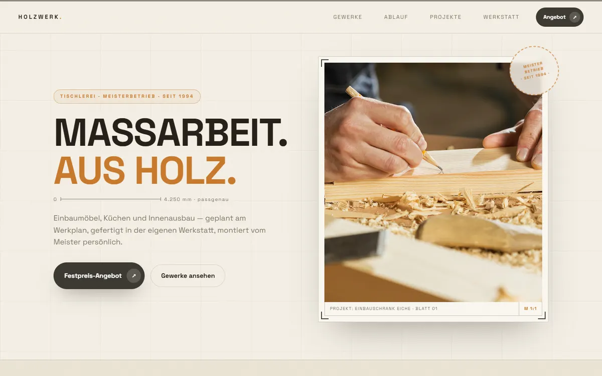 Vorschau der Beispiel-Website HOLZWERK für Tischlerei