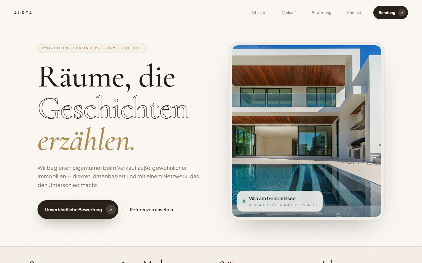 Vorschau der Showcase-Website AUREA für Immobilien