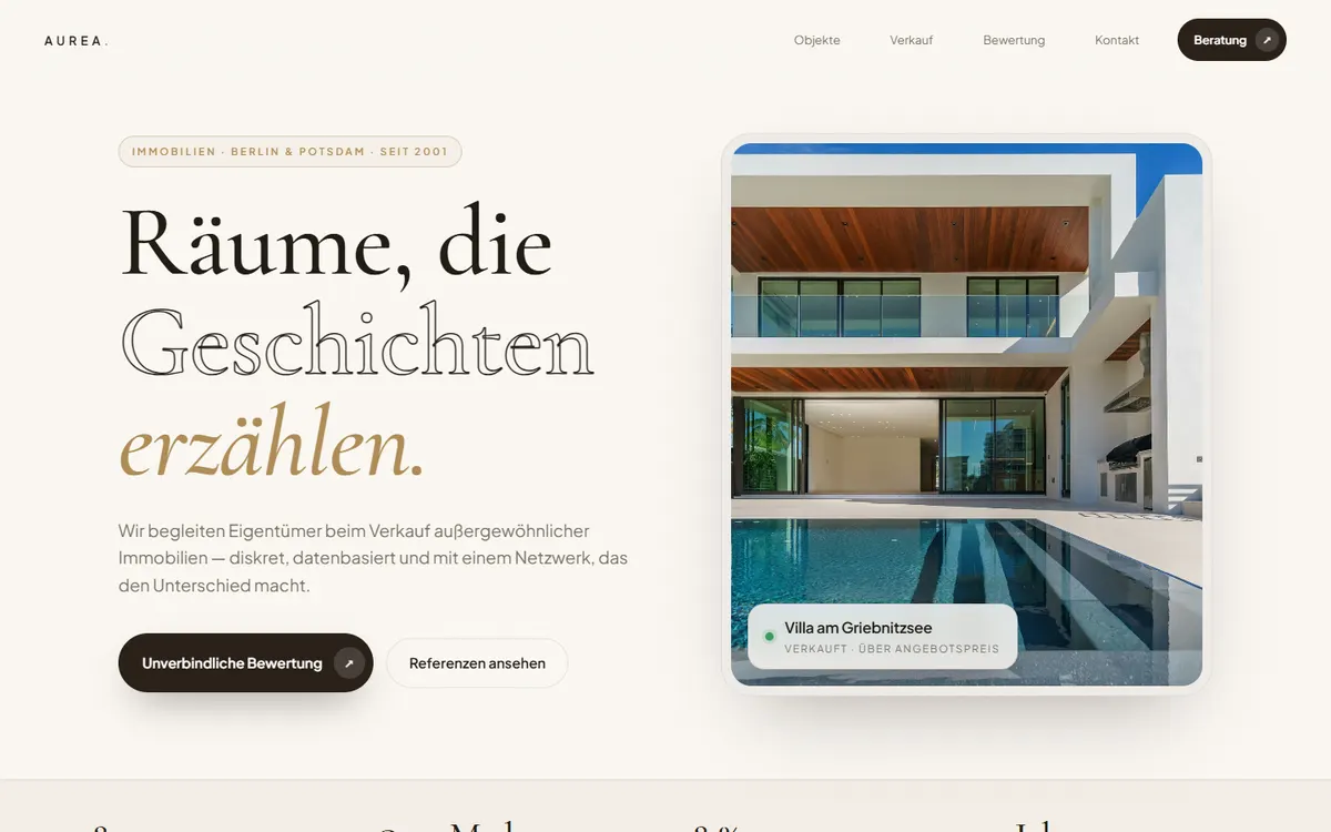 Vorschau der Beispiel-Website AUREA für Immobilien