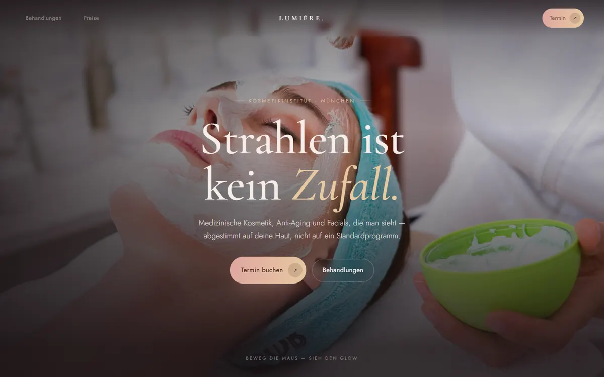 Vorschau der Beispiel-Website LUMIÈRE für Kosmetikstudio