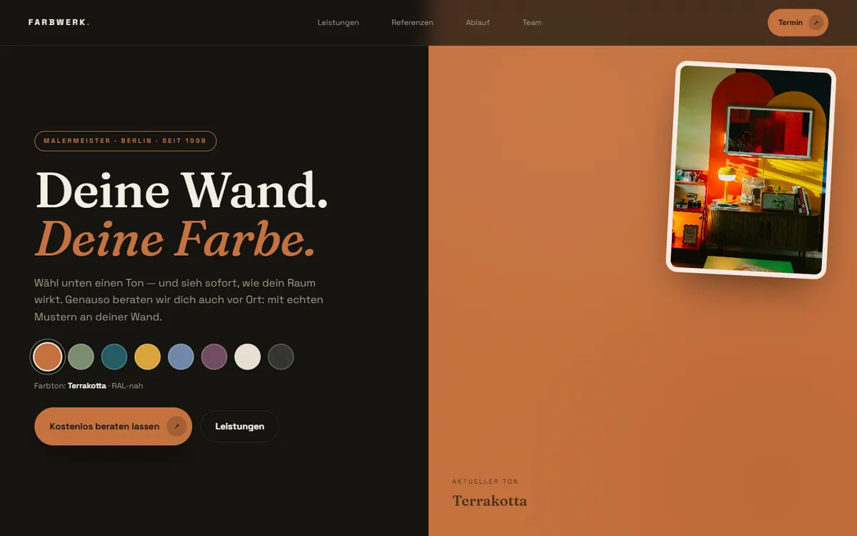 Vorschau der Beispiel-Website FARBWERK für Malerbetrieb