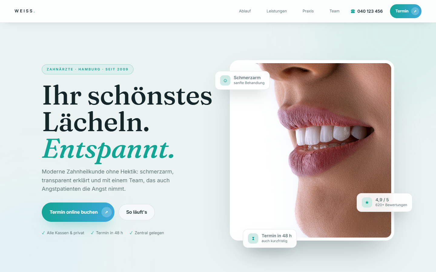 Vorschau der Showcase-Website WEISS für Zahnärzte