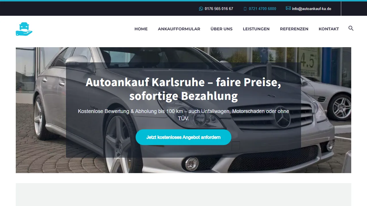 Website-Referenz: Autoankauf Karlsruhe – Fahrzeugankauf · Karlsruhe