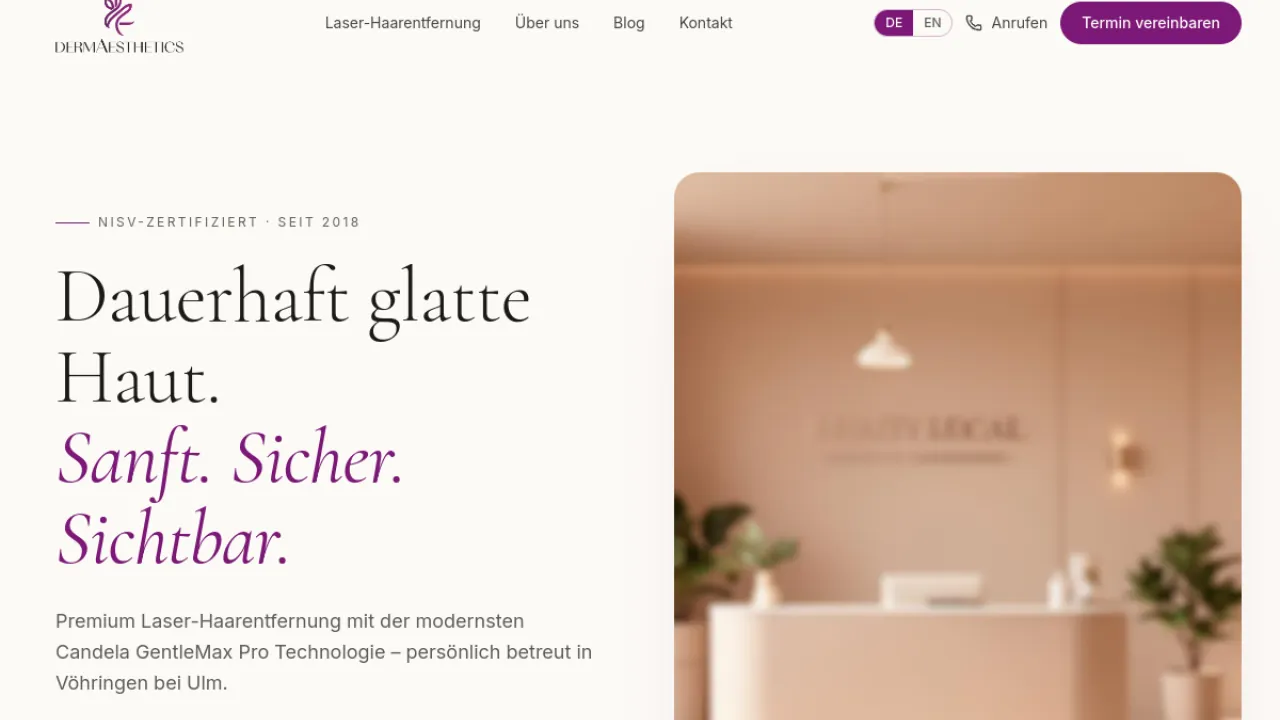 Website-Referenz: dermAesthetics – Laser-Haarentfernung · Ulm