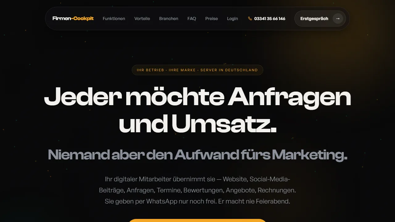 Website-Referenz: Firmen-Cockpit – KI-Assistent für Betriebe · SaaS
