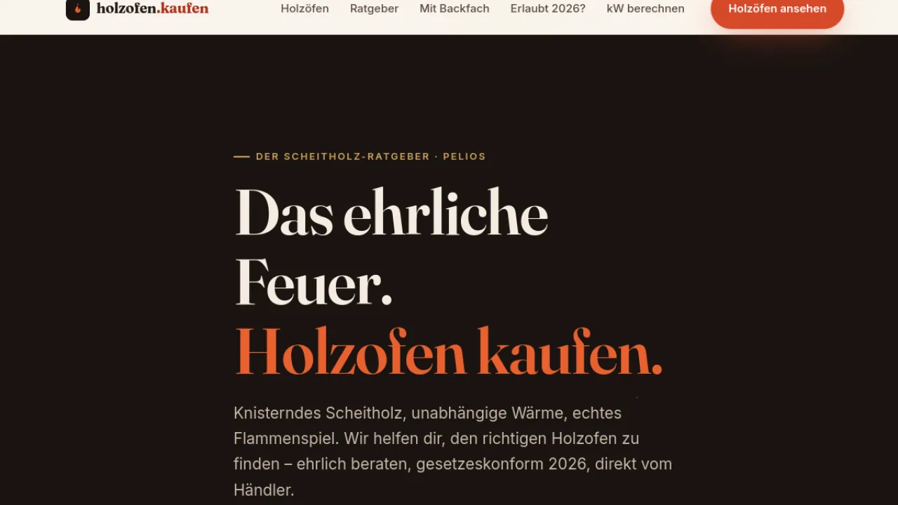 Website-Referenz: Holzofen.kaufen – Onlineshop · Holzöfen