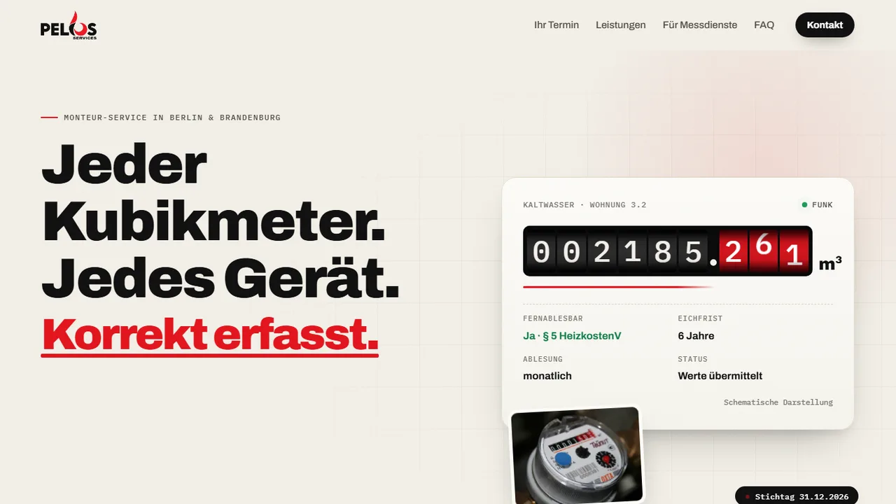 Website-Referenz: PELIOS Services – Messdienst-Montage · Berlin & Brandenburg