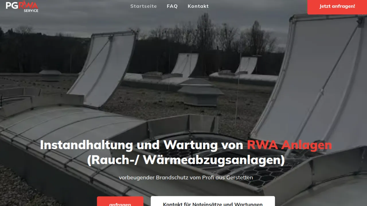 Website-Referenz: PG RWA Service – Rauch- & Wärmeabzug (RWA)
